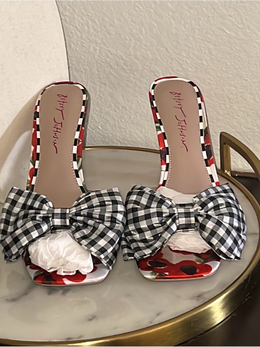 Betsy Johnson Sykee sandal red floral silk bow slide 8